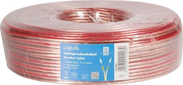 LogiLink högtalarkabel, 2x1,50 mm2, 50 m transparent