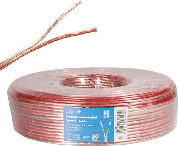 LogiLink högtalarkabel, 2x1,50 mm2, 50 m transparent