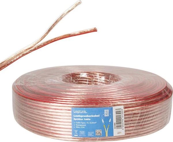 LogiLink højttalerkabel, 2x2,50 mm2, 50 m gennemsigtig