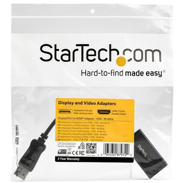 StarTech.com DisplayPort till HDMI-adapter med HDR - 4K 60Hz - Svart - DP till HDMI-omvandlare - DP2HD4K60H - Videokontakt - DisplayPort / HDMI - Disp