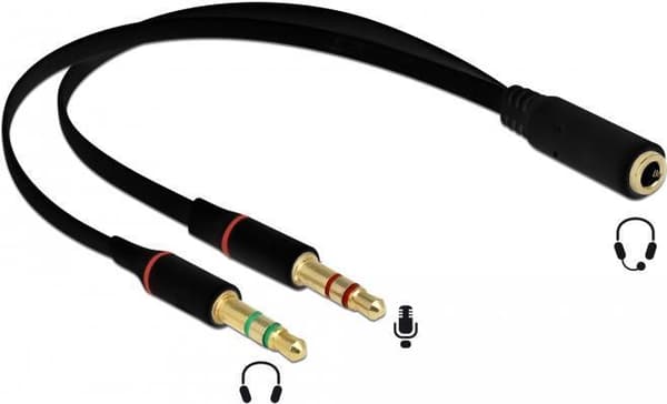 DeLOCK - Headsetadapter - 4-polig minikontakt (W) till stereo minijackkontakt (M) - 20 cm - svart