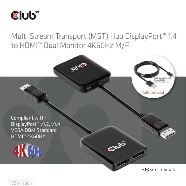 Club 3D CSV-7200H - Videoadapter - DisplayPort han til HDMI hun - 20 cm - understøtter 4K 60 Hz (3840 x 2160)