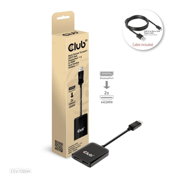 Club 3D CSV-7200H - Videoadapter - DisplayPort han til HDMI hun - 20 cm - understøtter 4K 60 Hz (3840 x 2160)