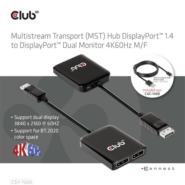 Club 3D MST Hub DisplayPort™ 1.4 - DisplayPort™ + HDMI™ 4K60Hz St./B.