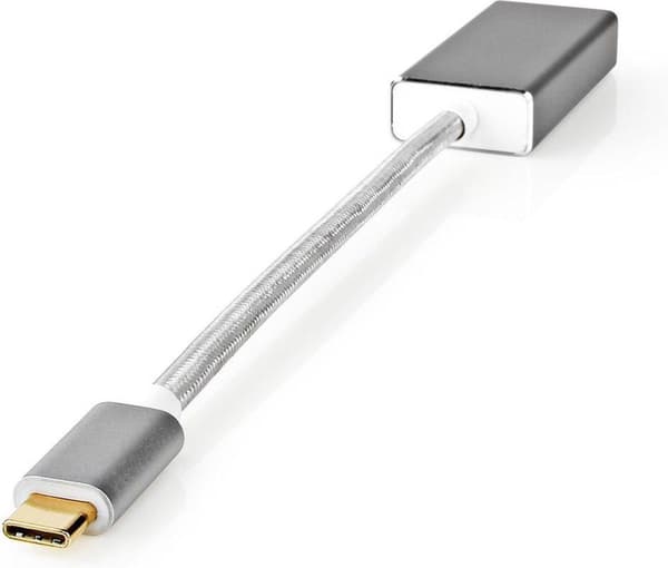 USB-adapter | USB 3.2 Gen 1 | USB-C™ han | DisplayPort Kvinde | 0,20 m | runde | forgyldt | Strikket / Nylon | Sølv | Dæk vindueskasse