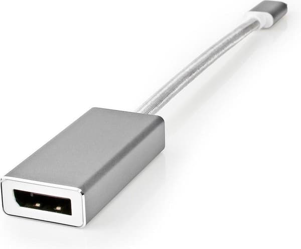 USB-adapter | USB 3.2 Gen 1 | USB-C™ han | DisplayPort Kvinde | 0,20 m | runde | forgyldt | Strikket / Nylon | Sølv | Dæk vindueskasse