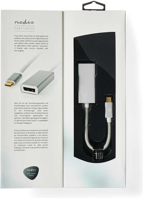 USB-adapter | USB 3.2 Gen 1 | USB-C™ han | DisplayPort Kvinde | 0,20 m | runde | forgyldt | Strikket / Nylon | Sølv | Dæk vindueskasse