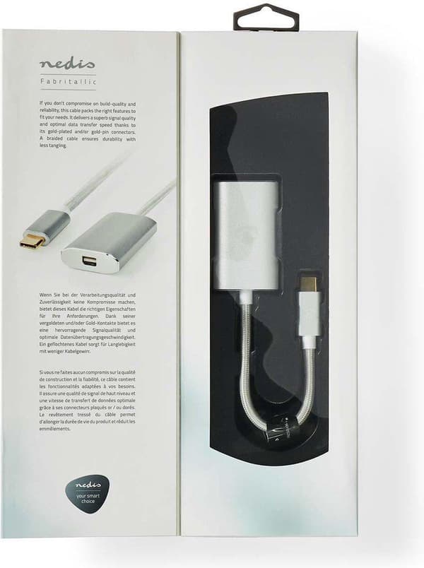 USB-adapter | USB 3.2 Gen 1 | USB-C™ han | Mini DisplayPort Hun | 0,20m | runde | guld | Korn / Nylon | Zilver | Dæk vindueskasse