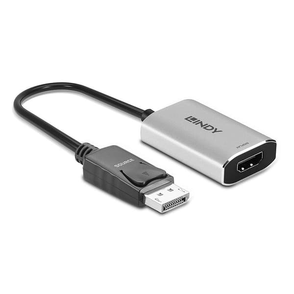 Lindy - Adapterkabel - USB-C (endast ström) DisplayPort till HDMI hona - 11 cm - grå - USB-ström, aktiv signalomvandlare, stöder 8K 60 Hz (7680 x 4320