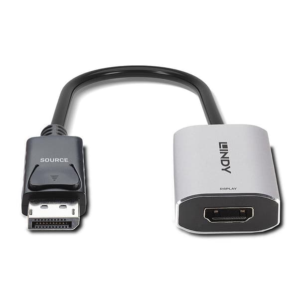 Lindy - Adapterkabel - USB-C (endast ström) DisplayPort till HDMI hona - 11 cm - grå - USB-ström, aktiv signalomvandlare, stöder 8K 60 Hz (7680 x 4320