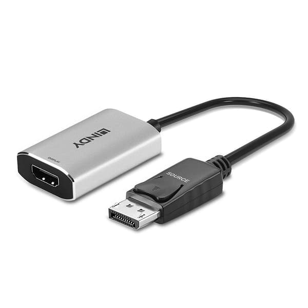 Lindy - Adapterkabel - USB-C (endast ström) DisplayPort till HDMI hona - 11 cm - grå - USB-ström, aktiv signalomvandlare, stöder 8K 60 Hz (7680 x 4320