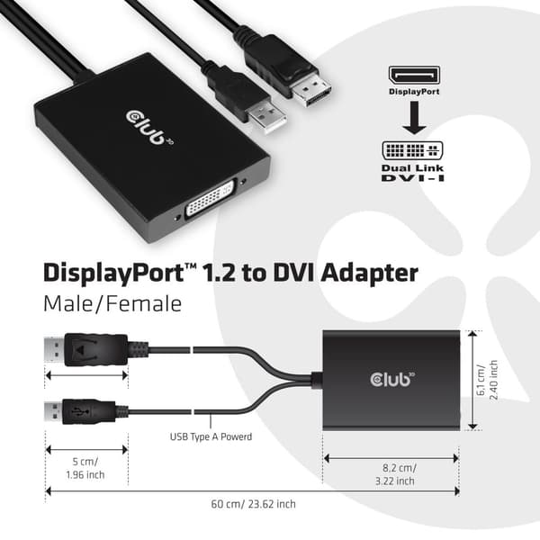 CLUB3D DisplayPort til Dual Link DVI-D HDCP ON Version Active Adapter M/V