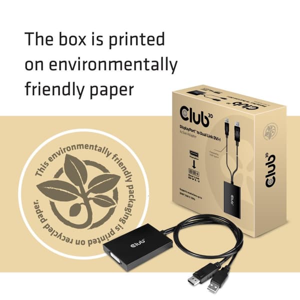 CLUB3D DisplayPort til Dual Link DVI-D HDCP ON Version Active Adapter M/V