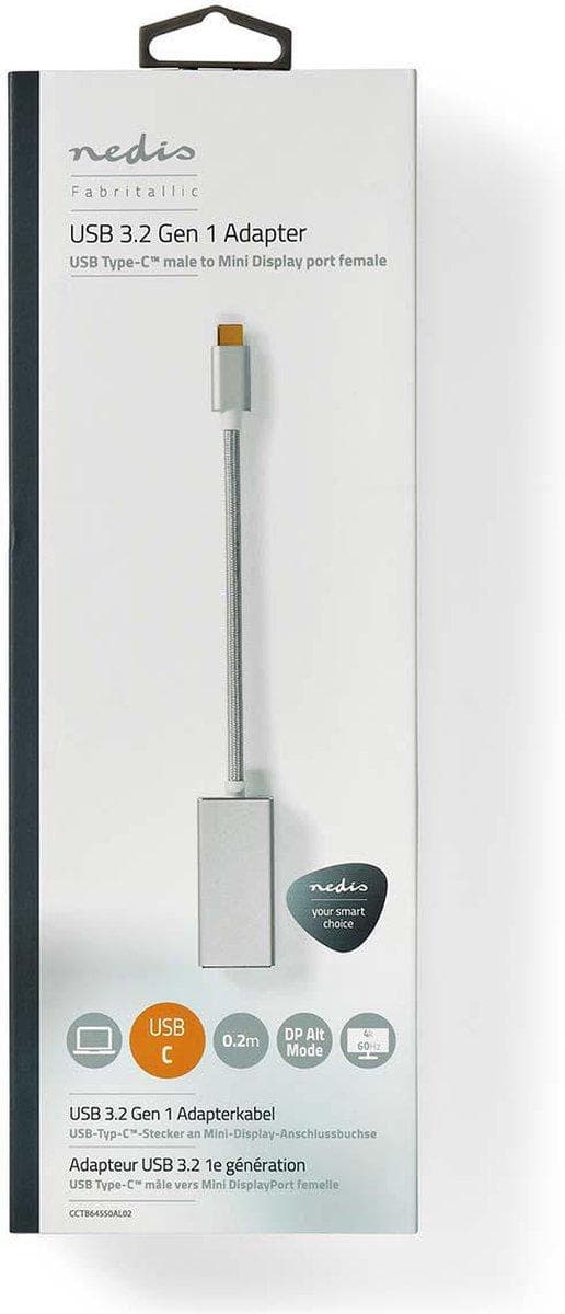 USB-adapter | USB 3.2 Gen 1 | USB-C™ hane | Mini DisplayPort hona | 0,20m | Runda | guld | Spannmål / Nylon | Zilver | Täck fönsterlåda