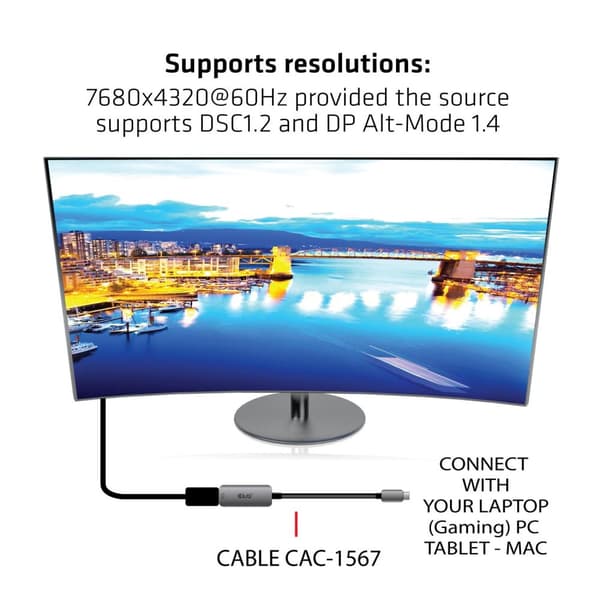 Club 3D USB Typ C till DP 1,4 8K60Hz DSC1,2 HDR HBR3 Active Adapter, CAC-1567