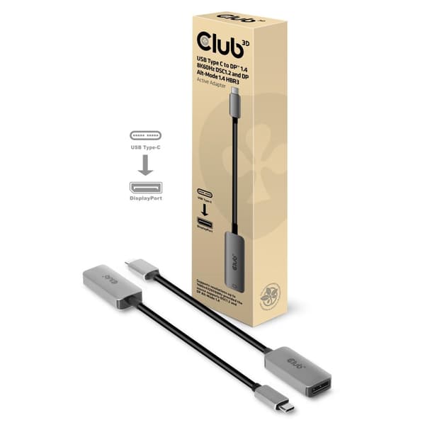 Club 3D USB Typ C till DP 1,4 8K60Hz DSC1,2 HDR HBR3 Active Adapter, CAC-1567