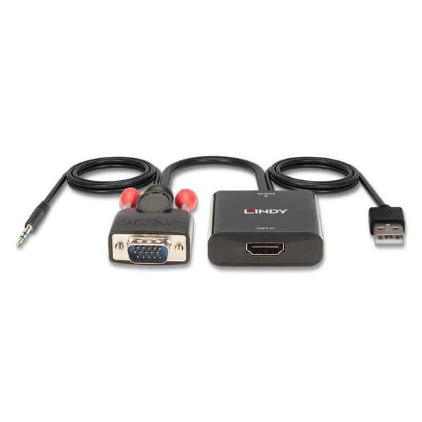 Lindy - Videoadapter - HD-15 (VGA), Stereo Mini-jack, USB (endast ström) Hane till Mini-Hane, HDMI Hona - 60cm - Svart