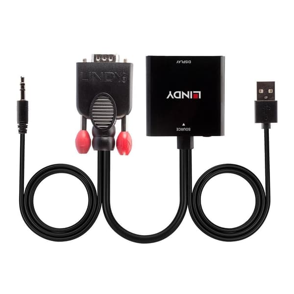 Lindy - Videoadapter - HD-15 (VGA), Stereo Mini-jack, USB (endast ström) Hane till Mini-Hane, HDMI Hona - 60cm - Svart