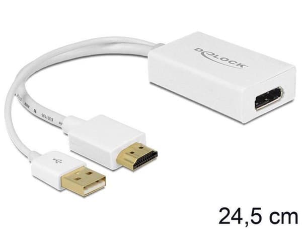 DeLOCK Premium HDMI 1.4 till DisplayPort 1.2 aktiv adapter (4K 30 Hz) / vit - 0,20 meter