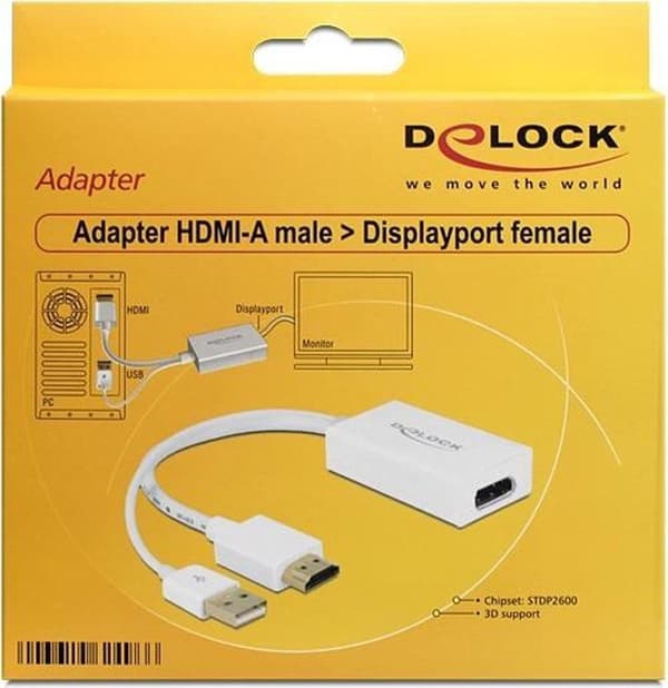 DeLOCK Premium HDMI 1.4 till DisplayPort 1.2 aktiv adapter (4K 30 Hz) / vit - 0,20 meter