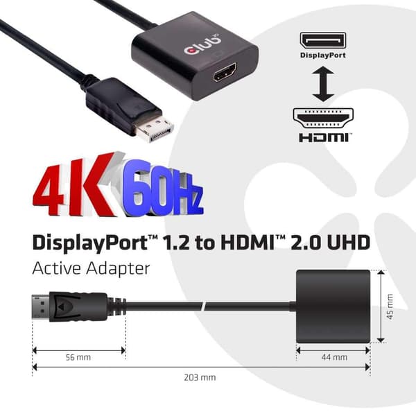 club3D CAC-2070 DisplayPort-adapter [1x DisplayPort-stik - 1x HDMI-stik] Sort