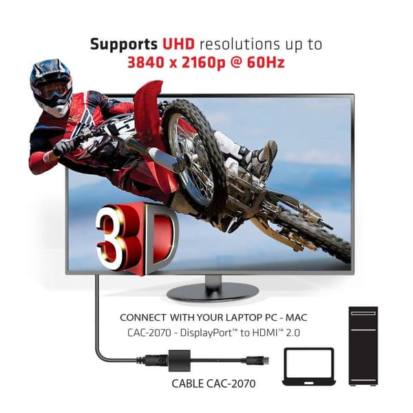 club3D CAC-2070 DisplayPort-adapter [1x DisplayPort-stik - 1x HDMI-stik] Sort