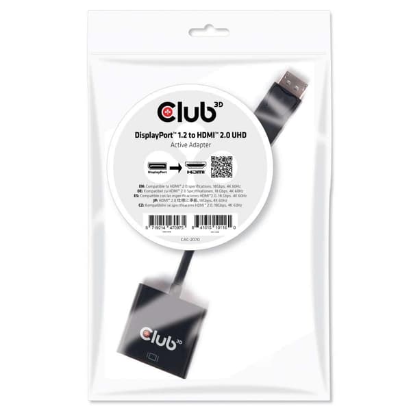 club3D CAC-2070 DisplayPort-adapter [1x DisplayPort-stik - 1x HDMI-stik] Sort