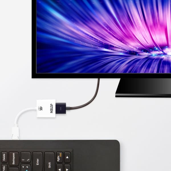 ATEN VC986B - Video-/ljudadapter - DisplayPort / HDMI - DisplayPort (M) till HDMI (W) - 18 cm - vit - 4K-stöd, aktiv