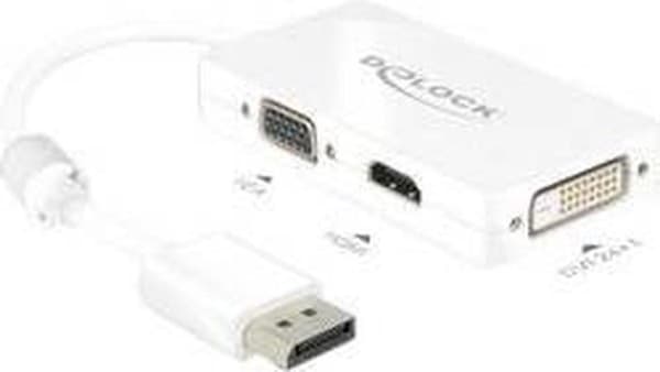 DeLOCK Premium DisplayPort 1.1a til HDMI, DVI og VGA adapter / hvid - 0,15 meter