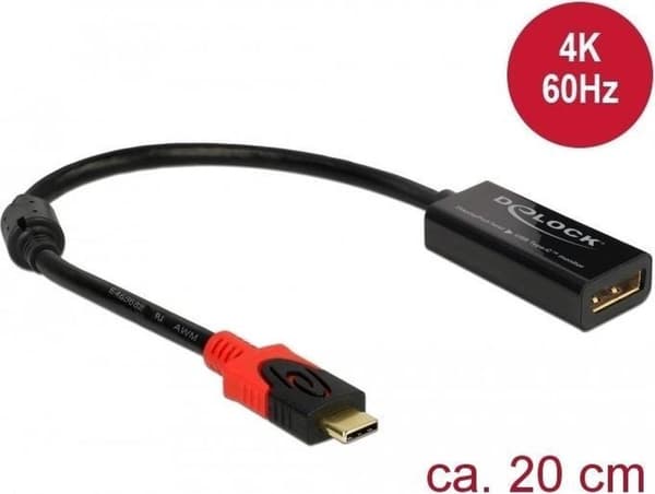 DeLOCK Premium DisplayPort til USB-C adapter (4K 60 Hz) / sort - 0,20 meter