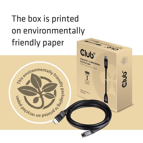 Club 3D - DisplayPort forlængerkabel - DisplayPort (M) til DisplayPort (W) - DisplayPort 1.4 - 2 m - 8K support