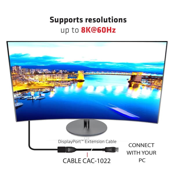 Club 3D - DisplayPort forlængerkabel - DisplayPort (M) til DisplayPort (W) - DisplayPort 1.4 - 2 m - 8K support