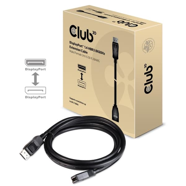 Club 3D - DisplayPort forlængerkabel - DisplayPort (M) til DisplayPort (W) - DisplayPort 1.4 - 2 m - 8K support