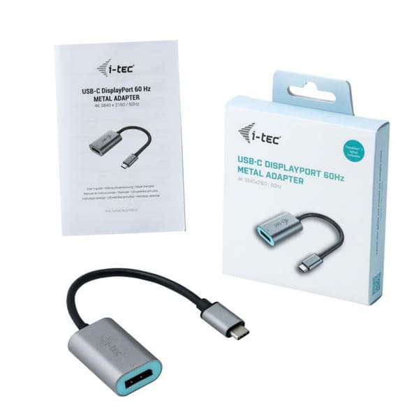 i-tec USB-C til DisplayPort metaladapter 60Hz, 1x DisplayPort 4K Ultra HD, kompatibel med Thunderbolt 3