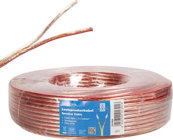 LogiLink högtalarkabel, 2x2,50 mm2, 25 m transparent