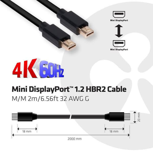 CLUB3D Mini DisplayPort 1.2 HBR2-kabel M/M 2 meter 4K60Hz