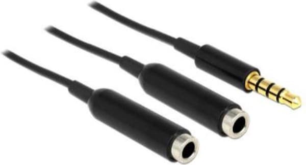 Delock 65575 Jack plug Audio Y-kabel [1x Jack plug hane 3,5 mm - 2x Jack plug hona 3,5 mm] 25,00 cm Svart