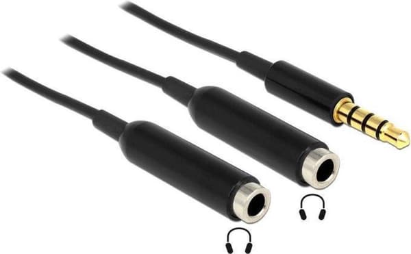 Delock 65575 Jack plug Audio Y-kabel [1x Jack plug hane 3,5 mm - 2x Jack plug hona 3,5 mm] 25,00 cm Svart