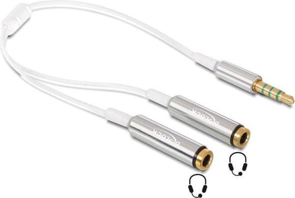 DeLOCK 3,5 mm Jack 4-benet audio splitter / slim kabel - hvid - 0,25 meter