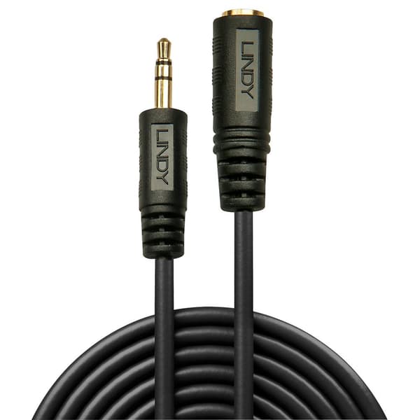 LINDY 35653 Jackstik Audio Forlængerkabel [1x Jack stik han 3,5 mm - 1x Jack stik hun 3,5 mm] 3,00 m Sort
