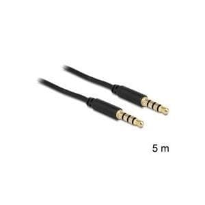 DeLOCK - Lydkabel - 28 AWG - Mini-telefon 3,5 mm, 4-benet (M) - Mini-telefon 3,5 mm, 4-benet (M) - 5,0 m - skærmet - sort (83438)
