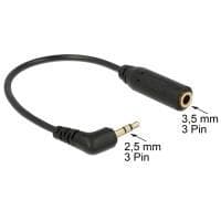 DeLOCK - ljudadapter - stereokontakt för sub-minitelefon 2,5 mm (M) - till - minitelefon stereo 3,5 mm (B) - 17,5 cm - svart - 90° vänstervinklad ansl