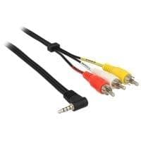 DeLOCK - Video-/äänikaapeli - Komposiittivideo/ääni - Mini-Phone 3,5 mm, 4-nastainen (M) - RCA Phono x 3 (M) - 1,5 m - musta - kulmaliitin (84724)