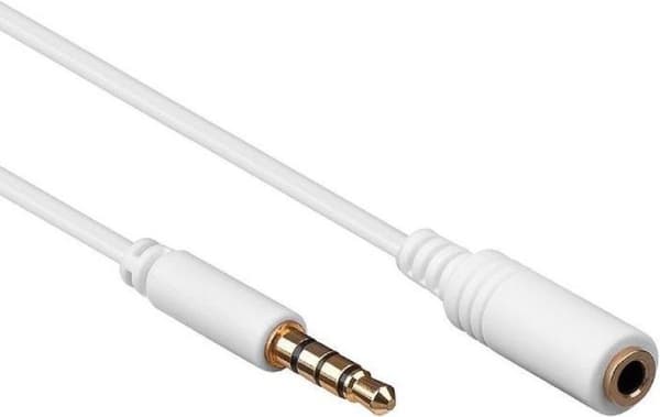 Goobay 3,5 mm Jack 4-stifts audio slim förlängningskabel AWG28 - vit - 1 meter