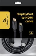 Miniatyrbillede 4 af 6: Gembird CC-DP-HDMI-6 DisplayPort til HDMI-kabel (ikke tovejs), 1,8 m, sort