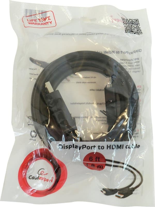 Gembird CC-DP-HDMI-6 DisplayPort til HDMI-kabel (ikke tovejs), 1,8 m, sort