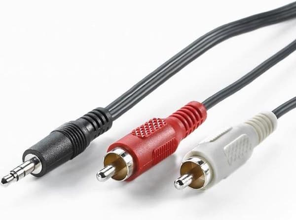 Arvo 11.99.4341 Jakkipistoke Äänikaapeli [1x pistoke uros 3,5 mm - 2x RCA-liitin] 1,50 m Musta suojattu