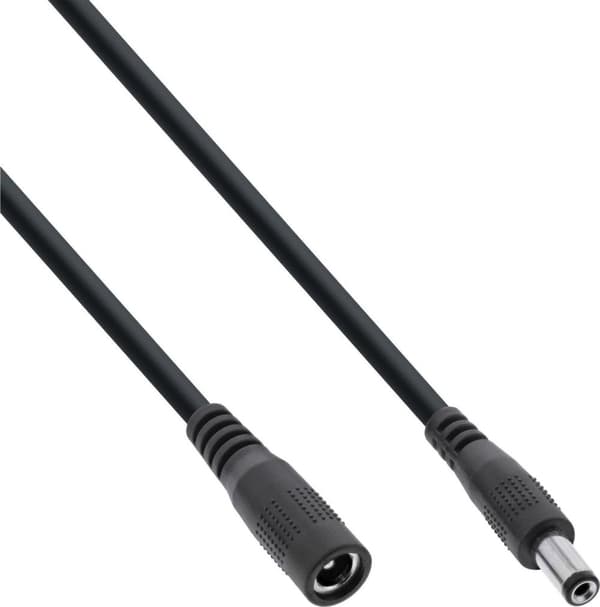 InLine DC jatkokaapeli - DC pistoke/pistorasia 5,5x2,1 mm - AWG 18 - musta 0,5 m (26955B)