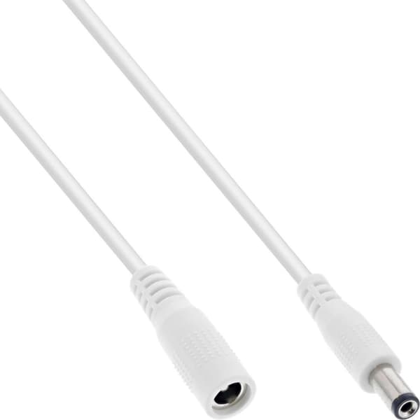 InLine DC-förlängningskabel - DC-kontakt/uttag 5,5x2,1mm - AWG 18 - vit 2m (26902E)