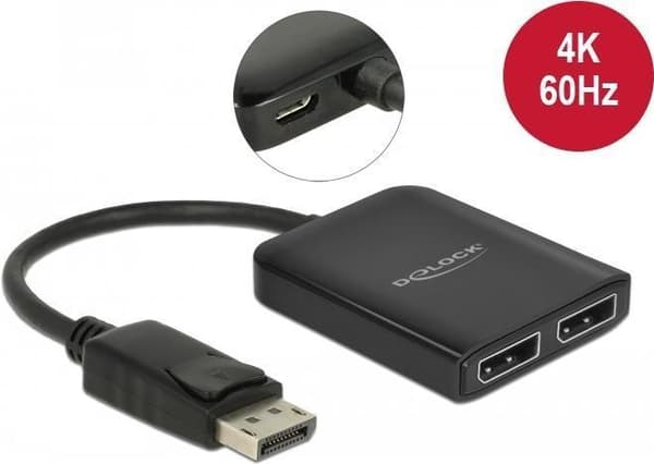 DeLOCK DisplayPort 1.4 Splitter 1 x DisplayPort til 2 x DisplayPort MST - Video/Audio Splitter - 2 x DisplayPort - Desktop (87768)